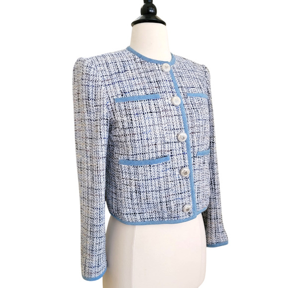 Veronica Beard Darla Tweed Cropped Lady Jacket Blue Trim Multicolor Size 0 - Picture 2 of 11